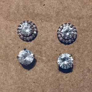 Rose Gold Halo & Diamond Stud Earrings